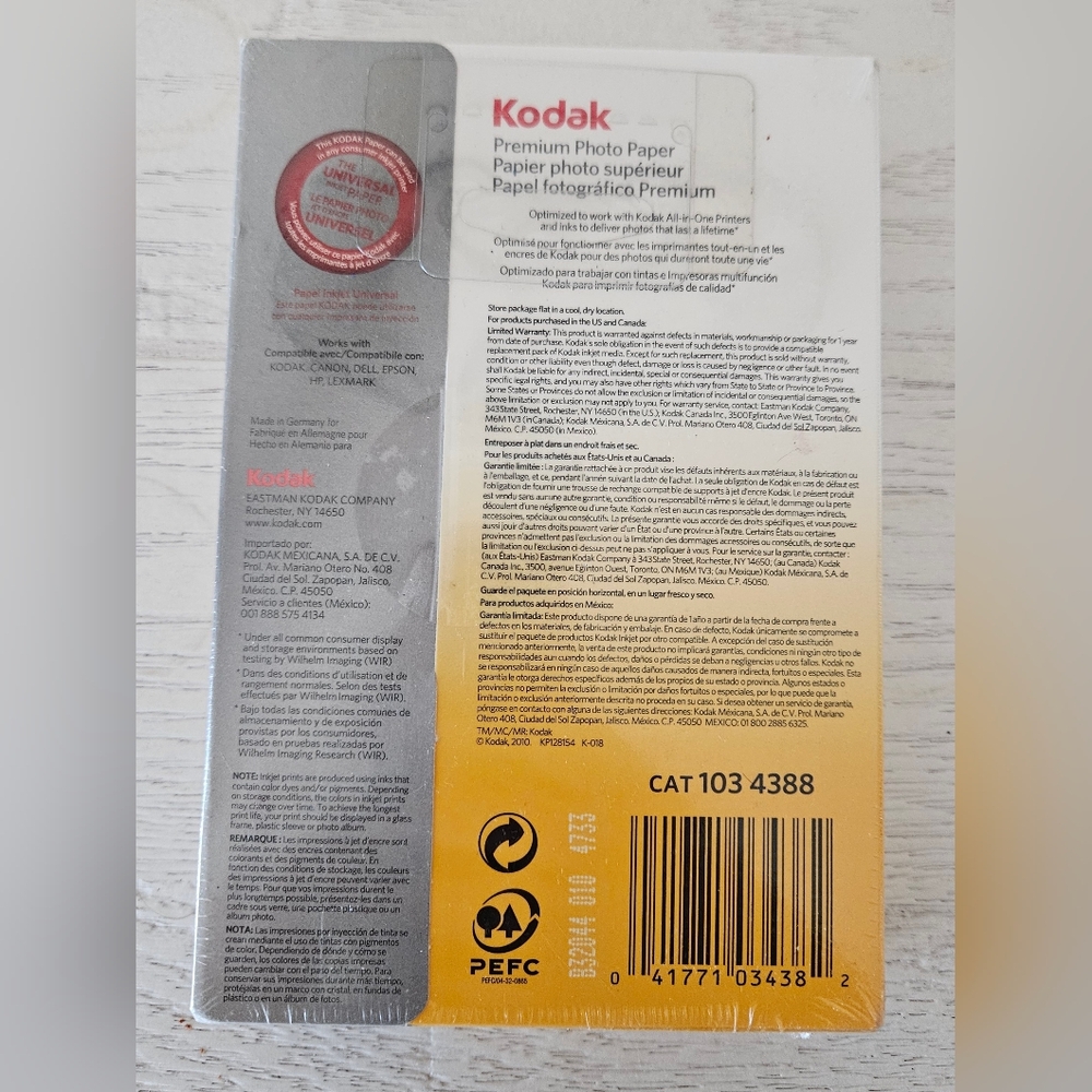 Kodak Premium Photo Paper Gloss Sheets Instant Dry 4x6 Universal 100 Sheets - Picture 2 of 5